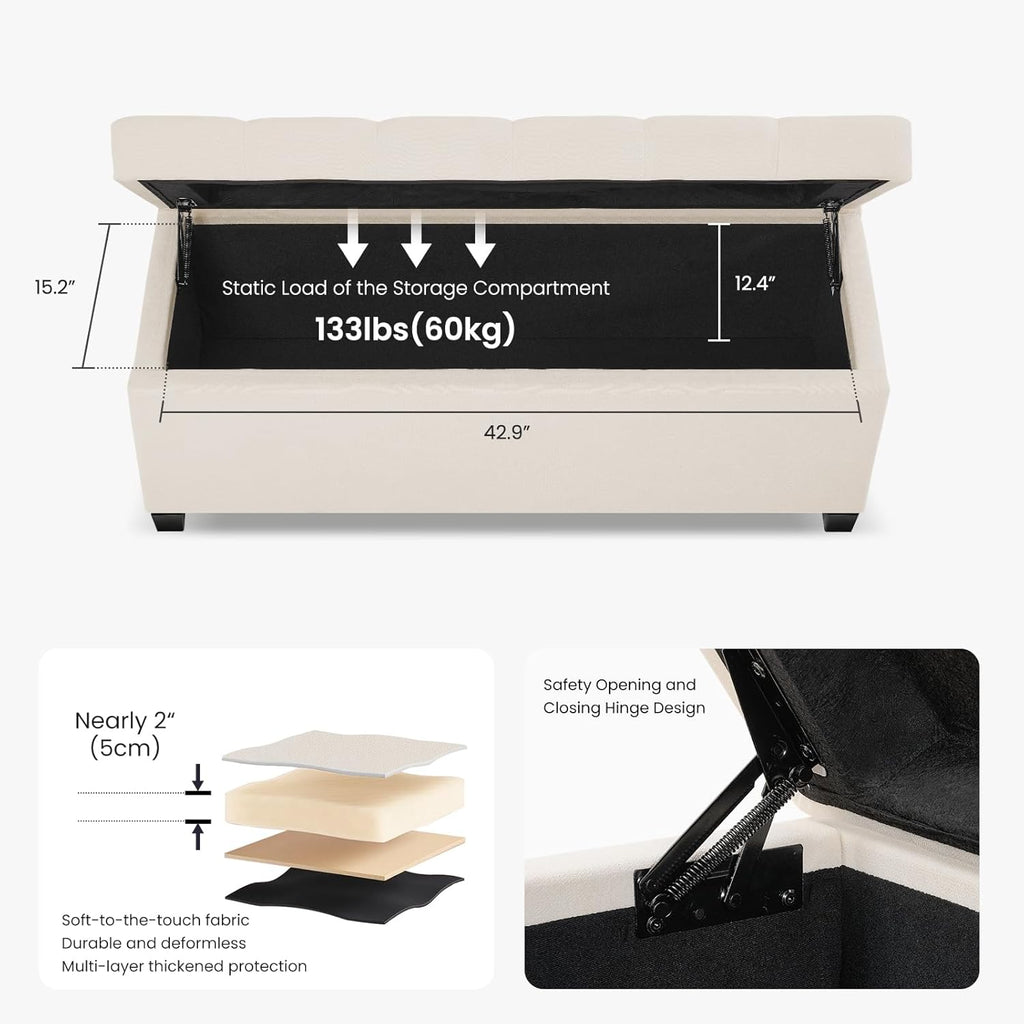 Velvet Storage Ottoman Bench