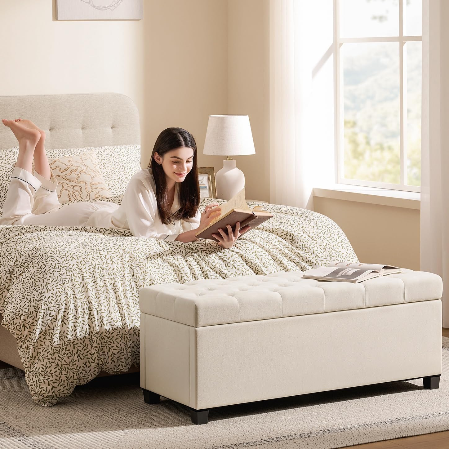 Velvet Storage Ottoman Bench